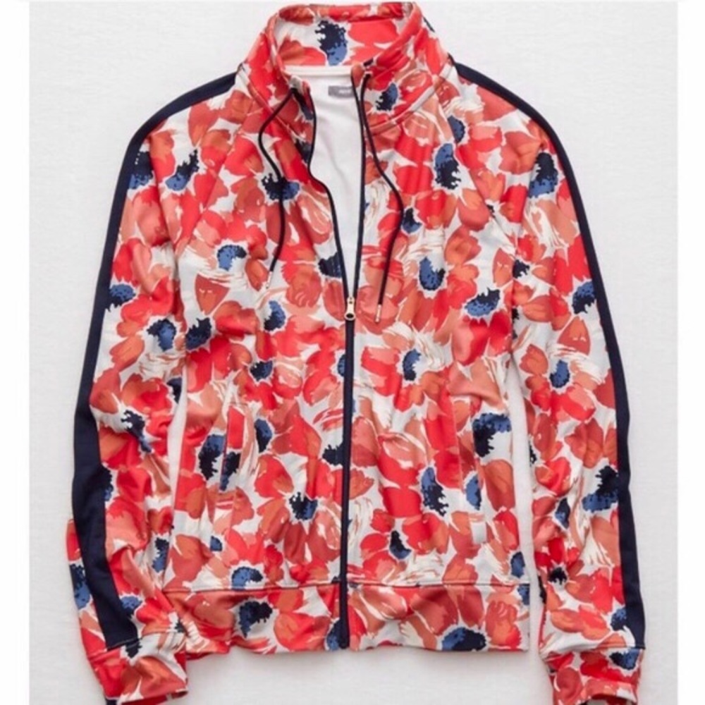 NWOT AERIE Floral Zip Up Pink Navy Track Jacket